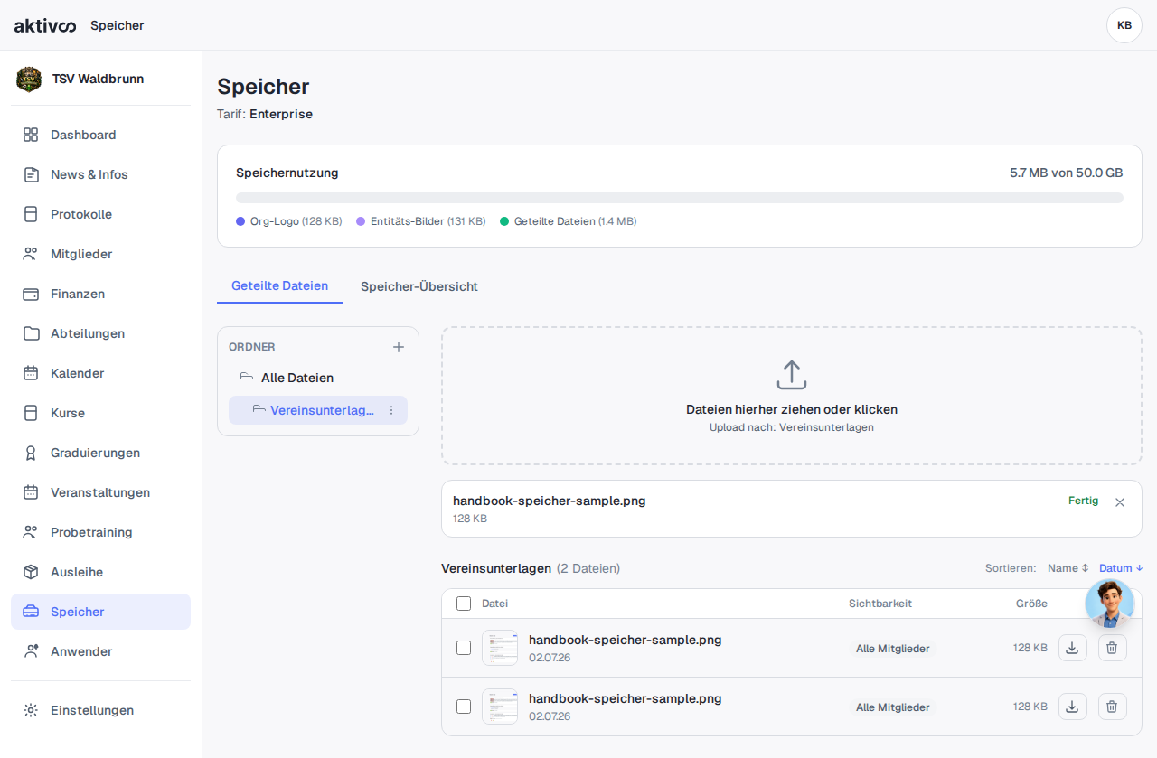 Datei-Austausch mit Ordnern und geteilten Dateien in der Webapp